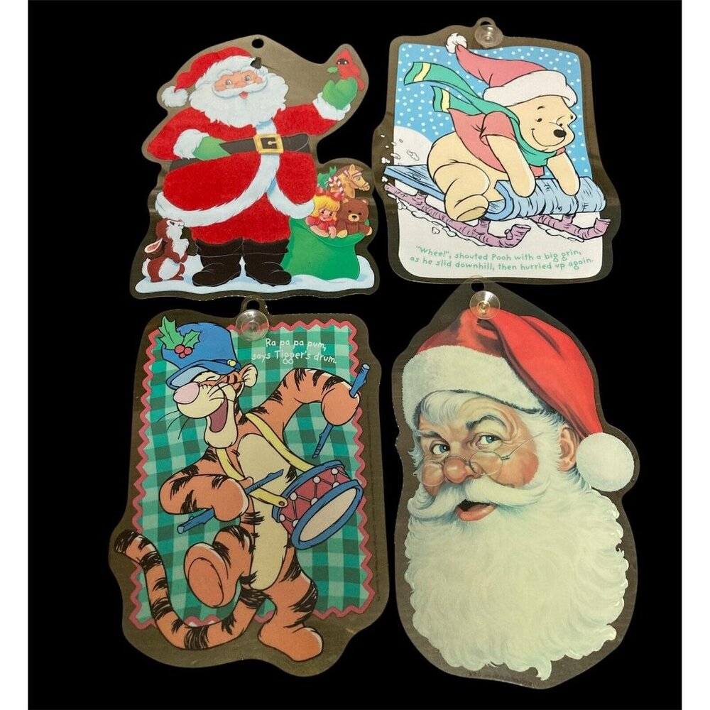 Set Of 4 Christmas Plastic Suction Cup Window Door Decorations Vintage